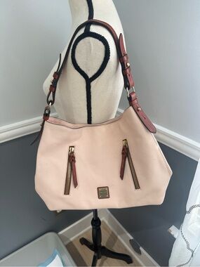 Dooney & Bourke Cooper Pale Pink Pebble Leather Hobo Bag with Brown Trim